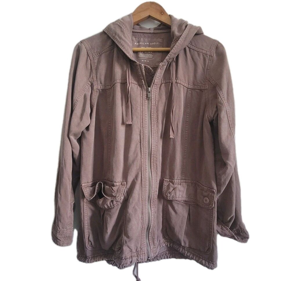 American Eagle Womens Size M Burgundy Utility Military Hoodie Jacket